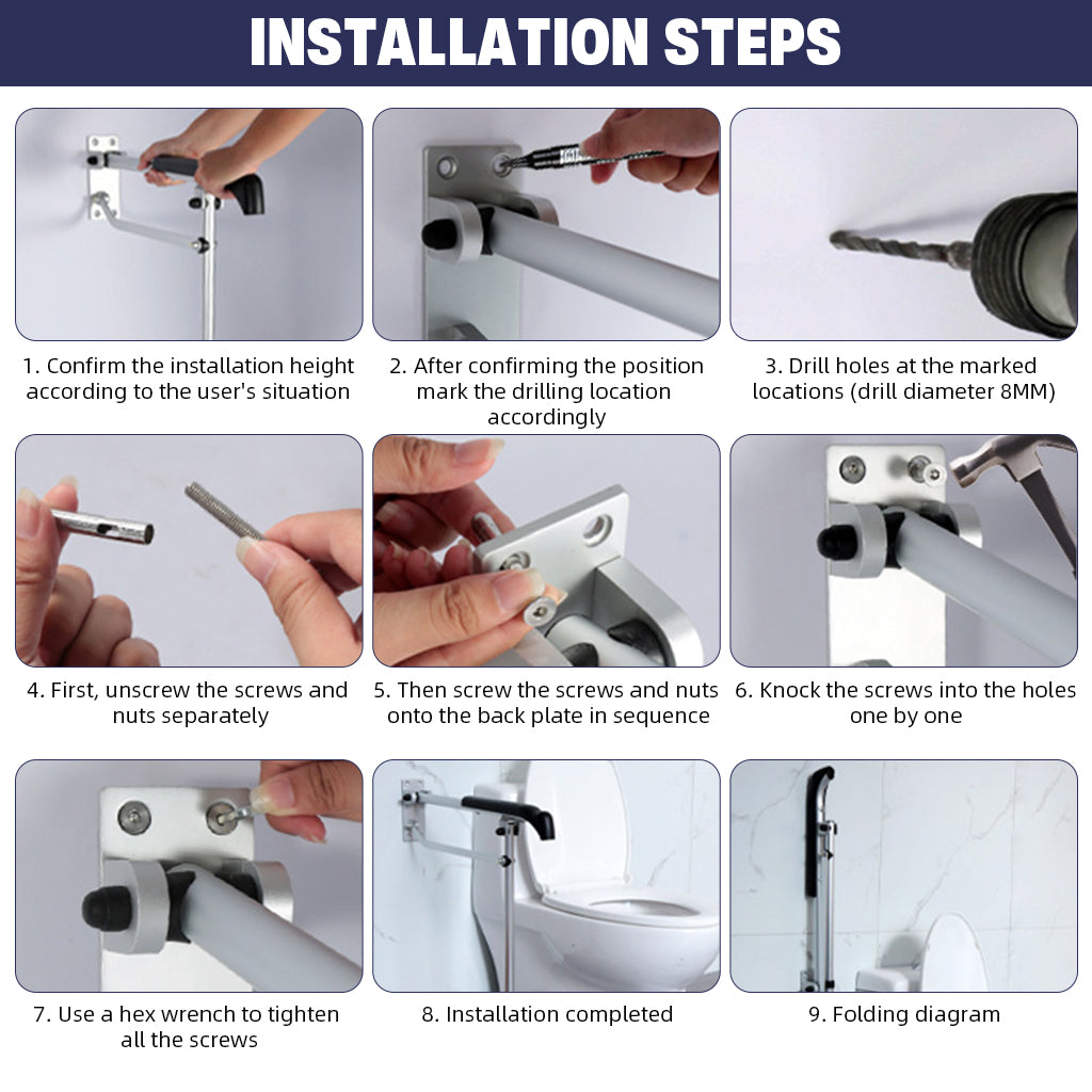 HANNEA Safety Grab Bar Toilet Handrail Folding Toilet Assistance Handle for Elders, 268lbs Loading Capacity Rugged Aluminum Alloy Toilet Handrail with Adjustable Height (Before Final Installation) HANNEA Safety Grab Bar Toilet Handrail Folding Toilet Assistance Handle for Elders, 268lbs Loading Capacity Rugged Aluminum Alloy Toilet Handrail with Adjustable Height (Before Final Installation)